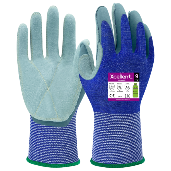 Manusi STEELCLAD-L - tesatura(gauge) 15, eco-friendly, cu imersie de nitril in palma si dublura de piele, taiere D, EN388: 4X44D, EN407: X2XXXX.