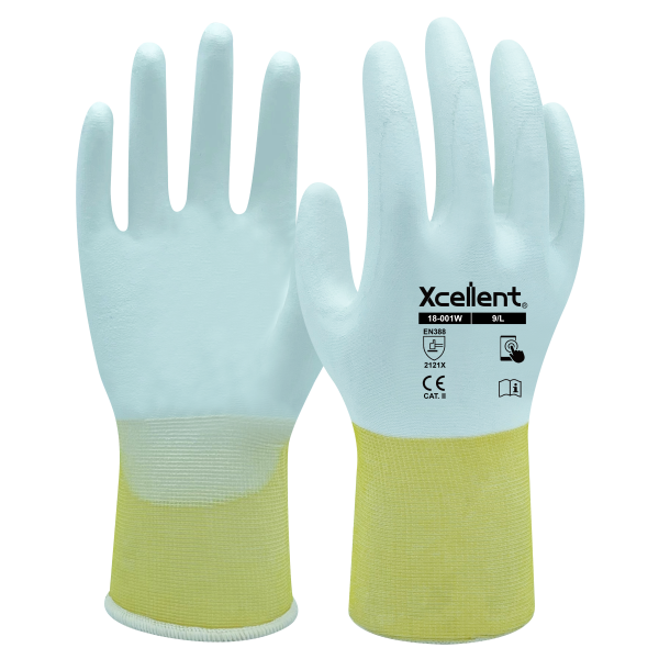 Manusi  WHITESTAR-PU , albe, tesatura(gauge) 18, imersata in PU palma, priza foarte buna si functie "touch screen". Manusi ideale pentru in zone si aplicatii curate.  EN388: 3121X