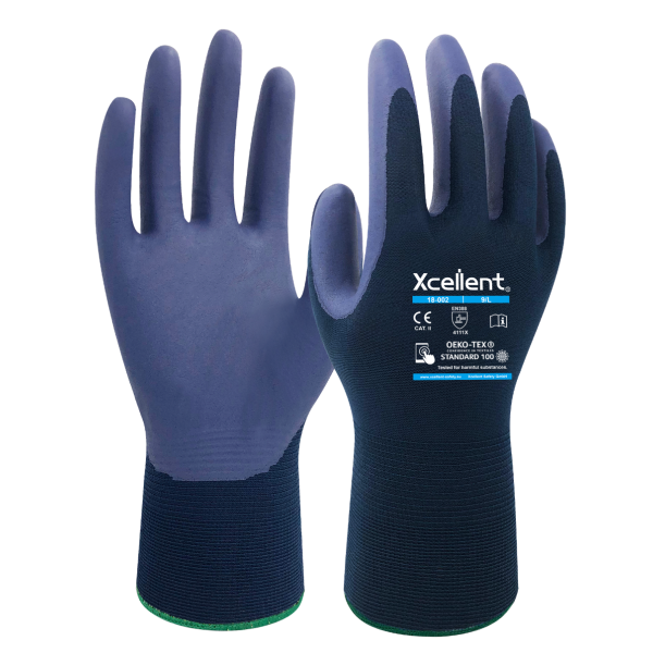 Manusi LITE STAR-N , tesatura(gauge) 18, imersata in nitril pe palma, ideala medii umede, priza foarte buna si functie "touch screen", cu utilizare si in medii umede, EN388: 3121X.