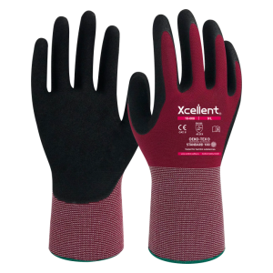 Manusi LITE FIT, tesatura ecologica din PET reciclat si gauge 18, subtiri, imersie de nitril nisipos in palma, cu dexteritate buna si functie "touch screen". EN388: 4131X