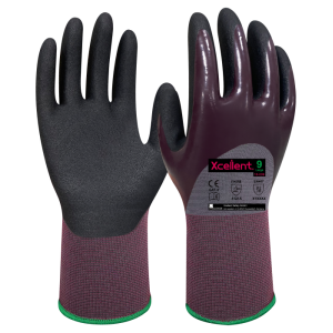 Manusi  LITE PRO, tesatura(gauge)18, rezistenta excelenta la abraziune, repelenta la apa si ulei, dubla imersie de nitril pe palma 3/4, rezistenta la temp de contact 100°C.EN388: 4121X, EN407: X1XXXX