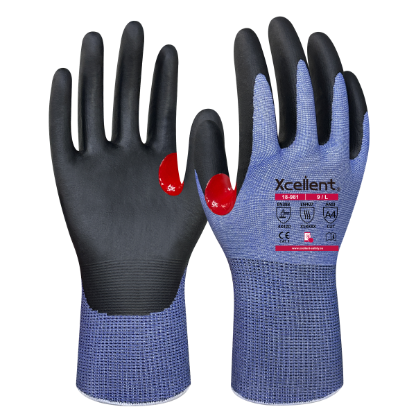 Mănușă AIRCUT D-N, tesatura(gauge) 18, second skin, protecție la tăiere D,  imersie cu microspuma de nitril, priza buna in mediu uleios, EN388: 4X42D.