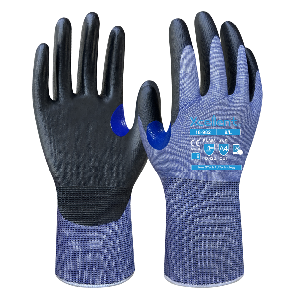 Mănușă AIRCUT D-N, tesatura(gauge) 18, second-skin, protecție la tăiere D, imersie cu PU, EN388: 4X42D.