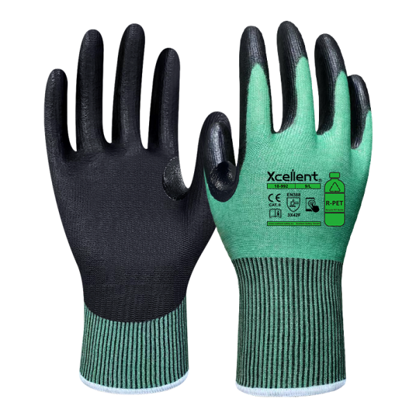 Manusi  OKOSTAR-Tech, prietenoasa cu mediul,  realizata din PET reciclat,  tesatura(gauge)18, nivel de protecție la tăiere F,  imersie cu poliuretan, functie "touch screen", EN388: 4X42F