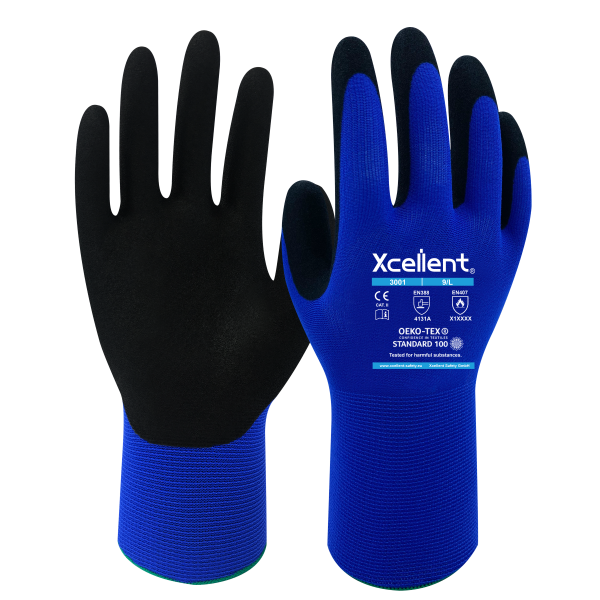 Manusi MAXCONF-B, tesatura(gauge)15, flexibila, moale si confortabila, imersie de nitril nisipos, protectie temp contact de pana la 100°C. EN388: 4131A, EN407: X1XXXX