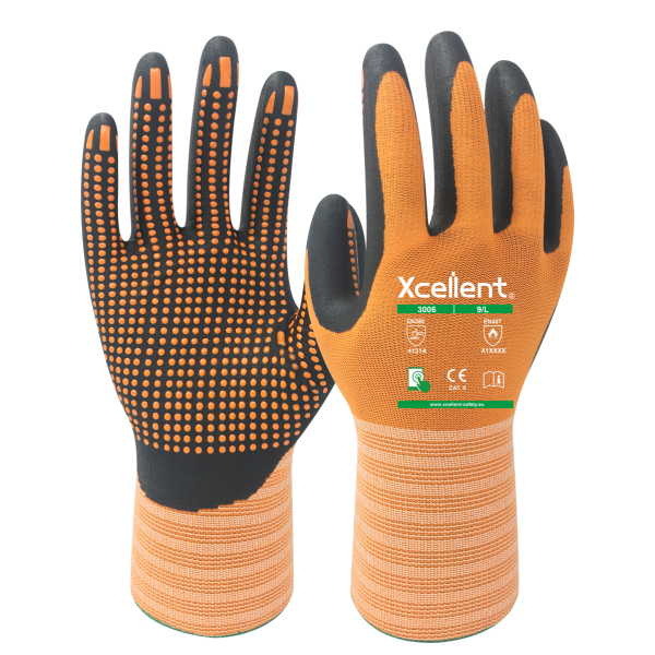 Manusi TITAN-GRIP + , tesatura(gauge)15, rezistenta excelenta la abraziune, HI-VIS, imersie dubla de nitril/PU,  durabila, EN388: 4131A, EN407: X1XXXX.