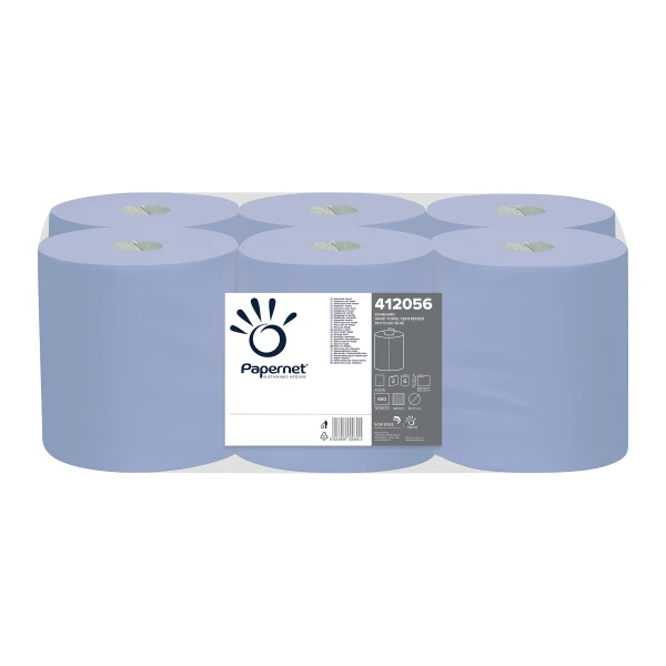 Rola hartie industriala, 412056, albastra, 2 straturi, hartie reciclata, 135m, 450 portii, dimensiune portie 20x30 cm, 6 role.bax