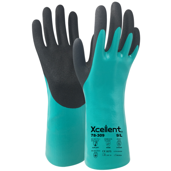 Manusi CHEMSHIELD-FLEX - rezistenta chimica, tesatura de 18, protectie taiere nivel E, rezistenta temperatura de contact 100° C, EN388: 4X42E, EN374-1: AJKLOPT, EN407: X1XXX.