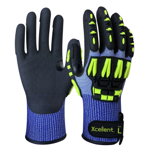 Manusi protectie GLOVINATOR-PRO - protectie impact, taiere(F), vibratii, ideala in mediu uleios. Spatele manusii protetaj de paduri de TPR,  EN388:4X43FP