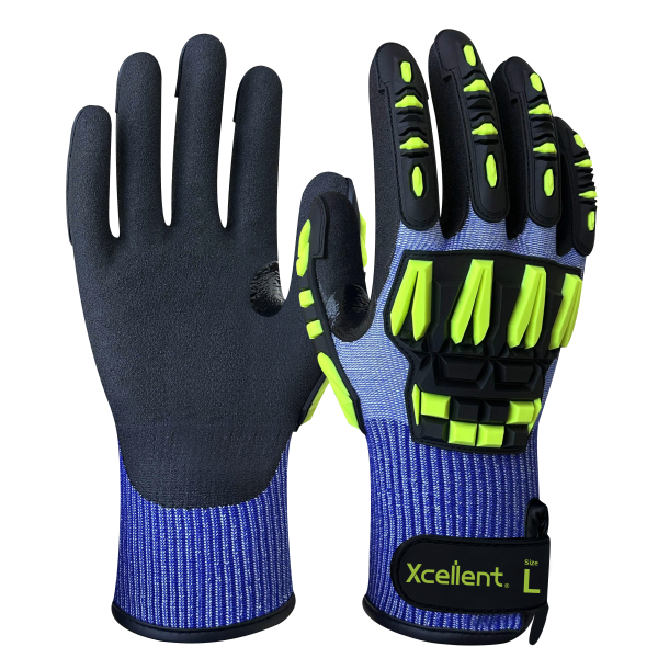 Manusi protectie GLOVINATOR-PRO - protectie impact, taiere(F), vibratii, ideala in mediu uleios. Spatele manusii protetaj de paduri de TPR,  EN388:4X43FP