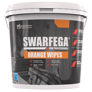 Lavete umede SC Johnson Professional Swarfega® Orange Wipes, pentru curatarea mainilor si a suprafetelor de ulei, grasimi, vopsea si murdarie dificila, galetusa cu 150 de lavete