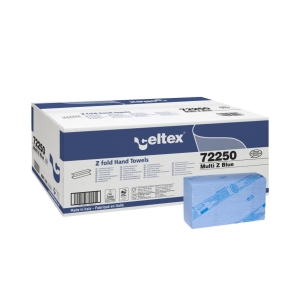 Prosoape de hartie albastre, intercalate Z-fold, 2 straturi, celuloza 100%, 21,5 x27 cm, 170 bucati/pachet, 18 pachete/bax