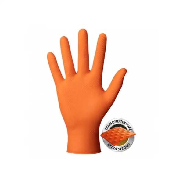 Manusi mecanic, nitril, portocalii, pentru domenii tehnice,  rezistente, texturate, 0.12-0.22 grosime, Diamond Grip Serix, 50 buc/cutie