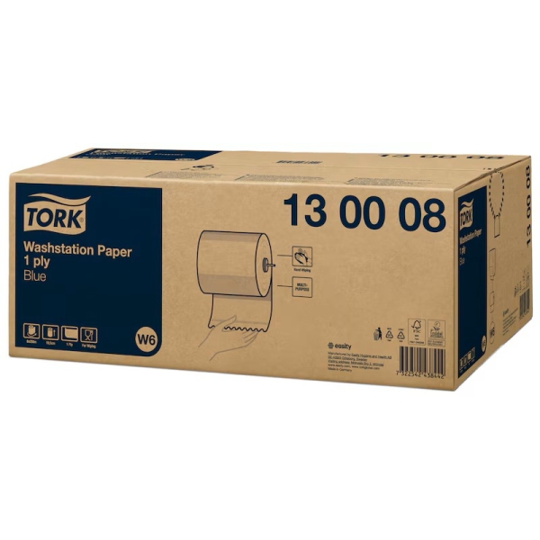 Lavete din hartie pentru stergere Tork Basic paper, 1 strat, albastra, lungime rola de 250 m