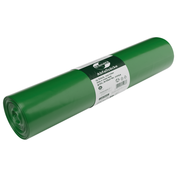 Saci menajeri 120 L, verzi, LDPE, 25 buc/rola