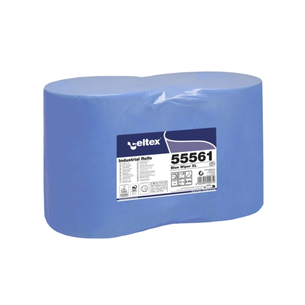 Rola hartie industriala albastra, 2 straturi, 1000 portii, din celuloza pura, 36 x 35.5 cm, 355 m, 2 role / bax