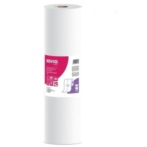 Rola medicala SOVIO, cearceaf de hartie alb, 100% celuloza, 2 straturi, 59 cm × 50 m, 130 foi, 9 role/bax